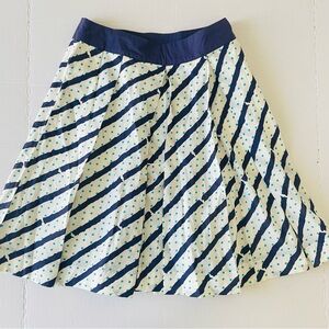 Anthropologie Edme & Esyllte Navy White Polka Dot A-Line Lined Skirt w/pockets